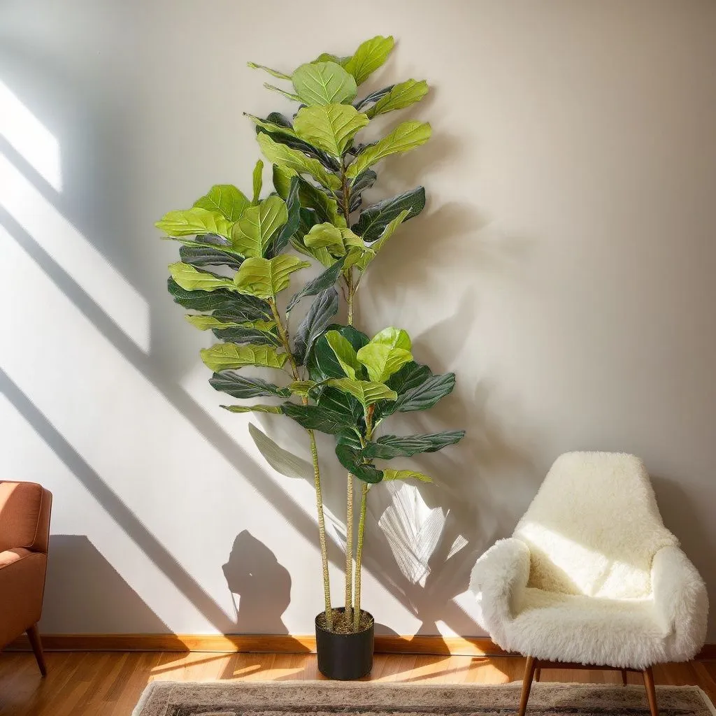 Planta en maceta de hoja de violín artificial lyrata (tamaños múltiples)
