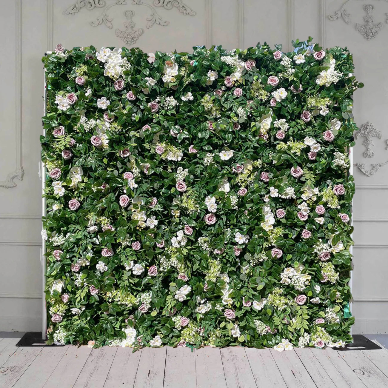 Muro de flores de tela artificial verde tela enrollable telón de fondo floral para fiesta