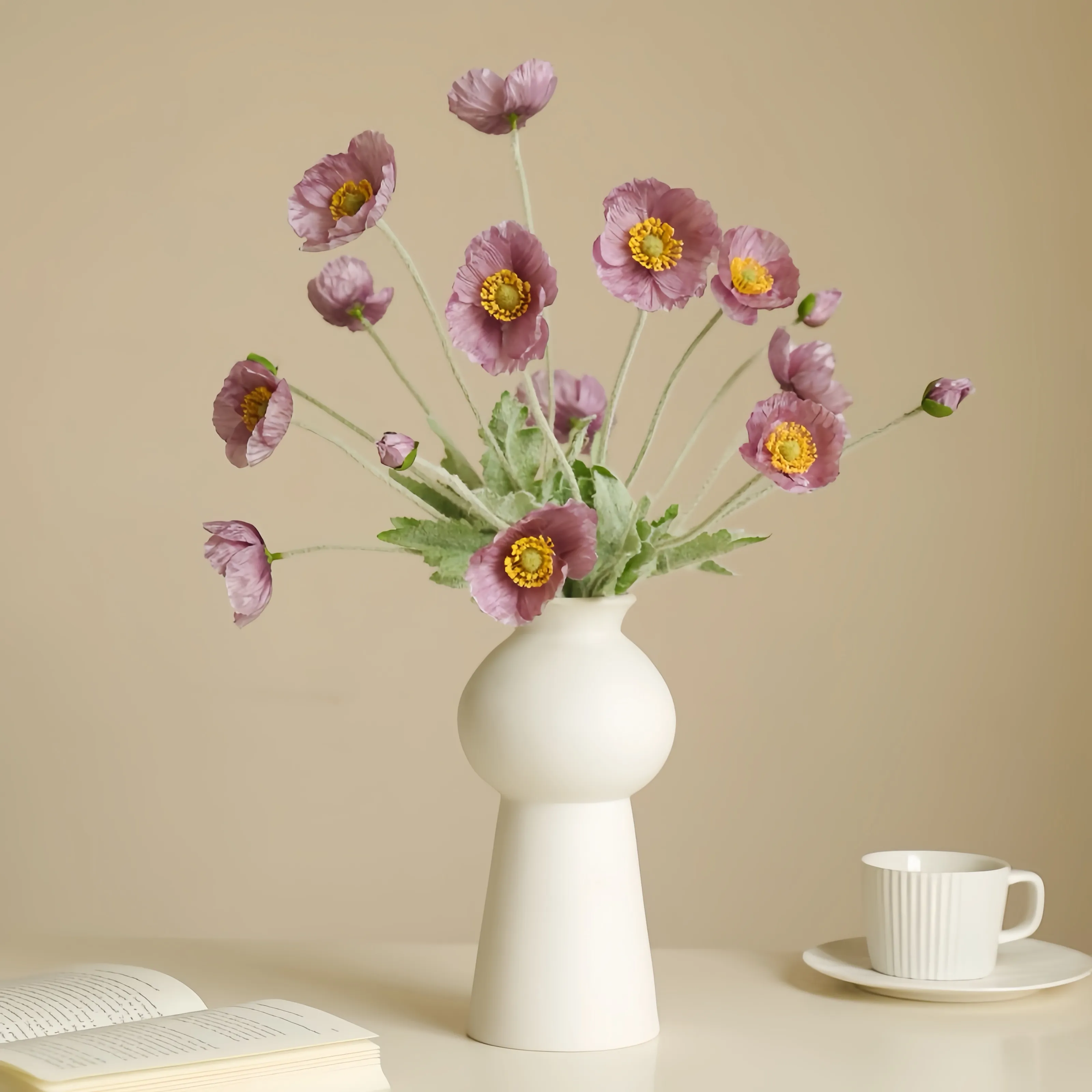Faux Flocked Poppy Arreglo de la amapola