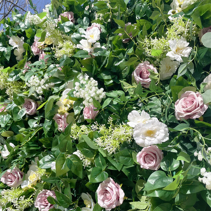 Muro de flores de tela artificial verde tela enrollable telón de fondo floral para fiesta