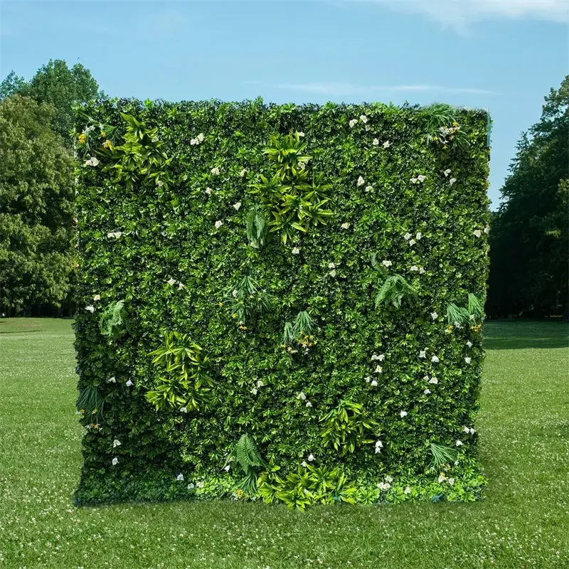Muro de flores de tela artificial verde tela enrollable telón de fondo floral para fiesta