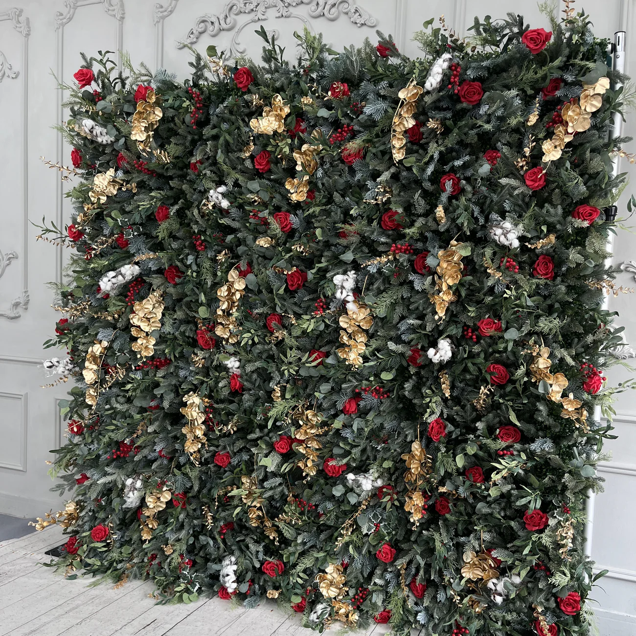 Muro de flores de tela artificial verde tela enrollable telón de fondo floral para fiesta