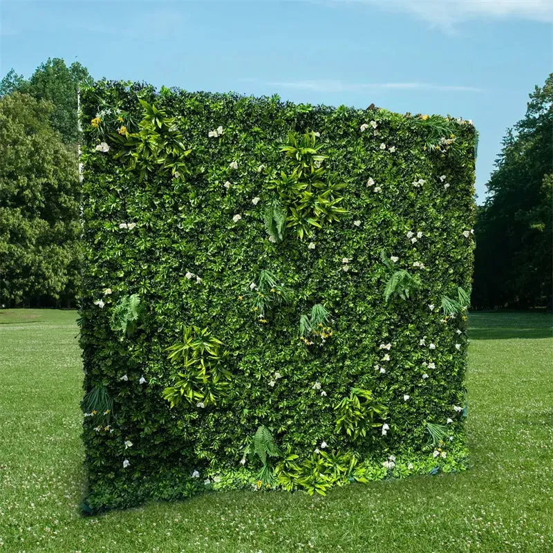 Muro de flores de tela artificial verde tela enrollable telón de fondo floral para fiesta