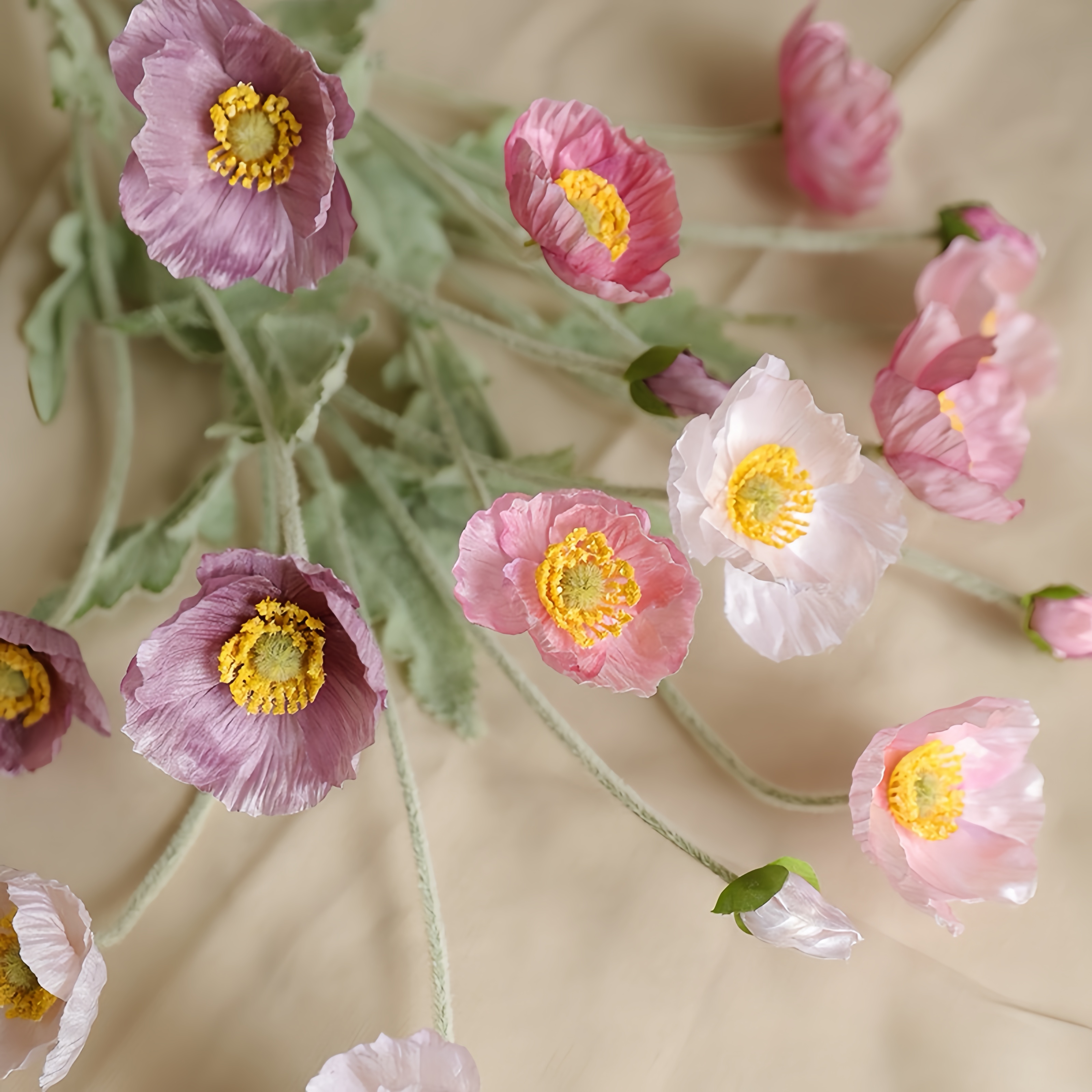 Faux Flocked Poppy Arreglo de la amapola
